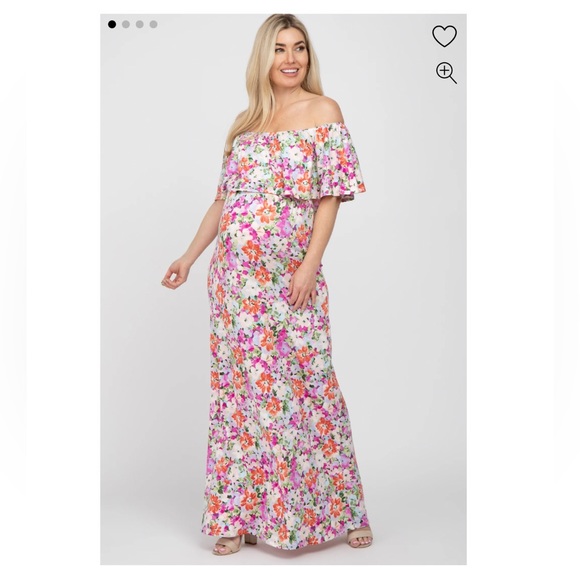 💐Pinkblush Fuchsia Floral Off Shoulder Maxi Dress - Picture 2 of 9